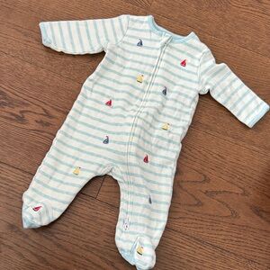 Little Me Aqua Striped Footie with Sailboat Details